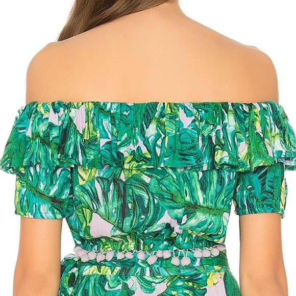 Lovers & Friends Alicia Crop Off Shoulder Top Palm Jungle Print Medium Green NWT - Picture 6 of 6